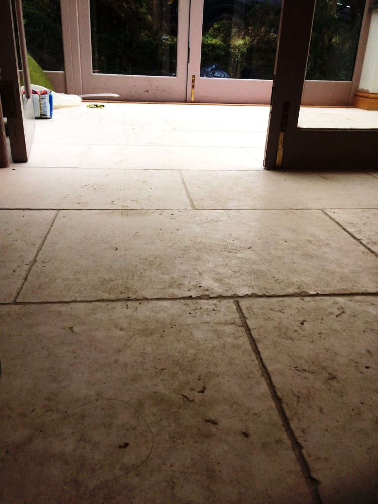 Limestone Floor Before Cleaning Todmorden Farmhouse