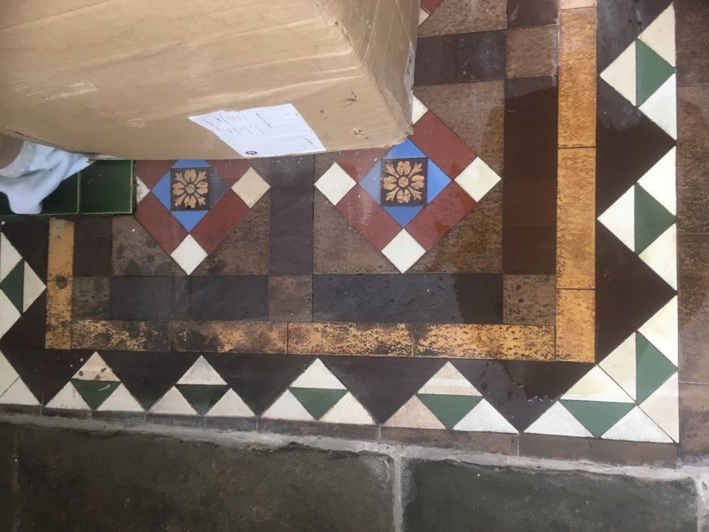Stained Victorian Tiles Before Cleaning Ramsbottom