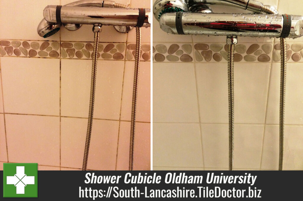 Cleaning Student Shower Cubicle Tile and Grout at Oldham University