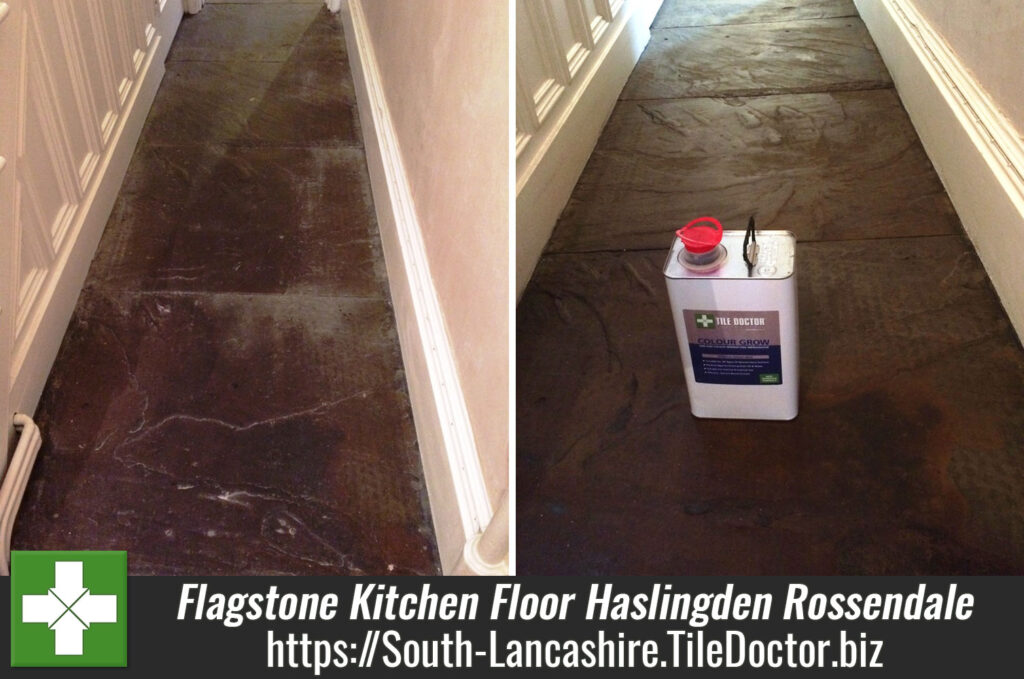 Old Flagstone Tiled Kitchen Floor Refurbished in Haslingden Rossendale