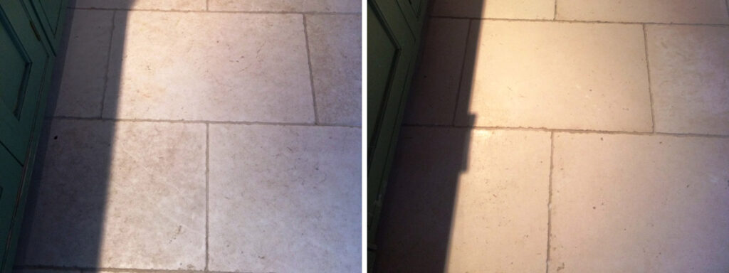 Limestone Floor Before and After Cleaning Todmorden Farmhouse