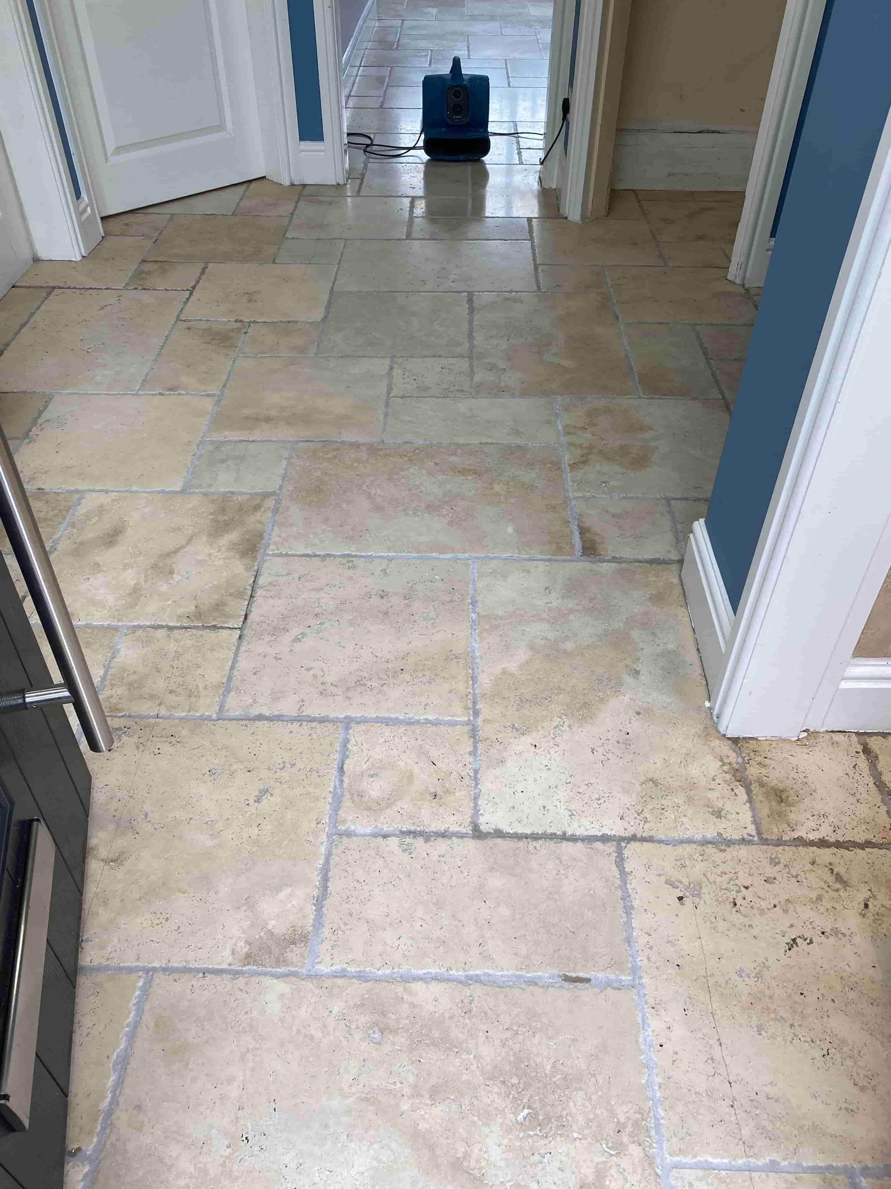 Travertine Hallway Floor After Sealing Bolton