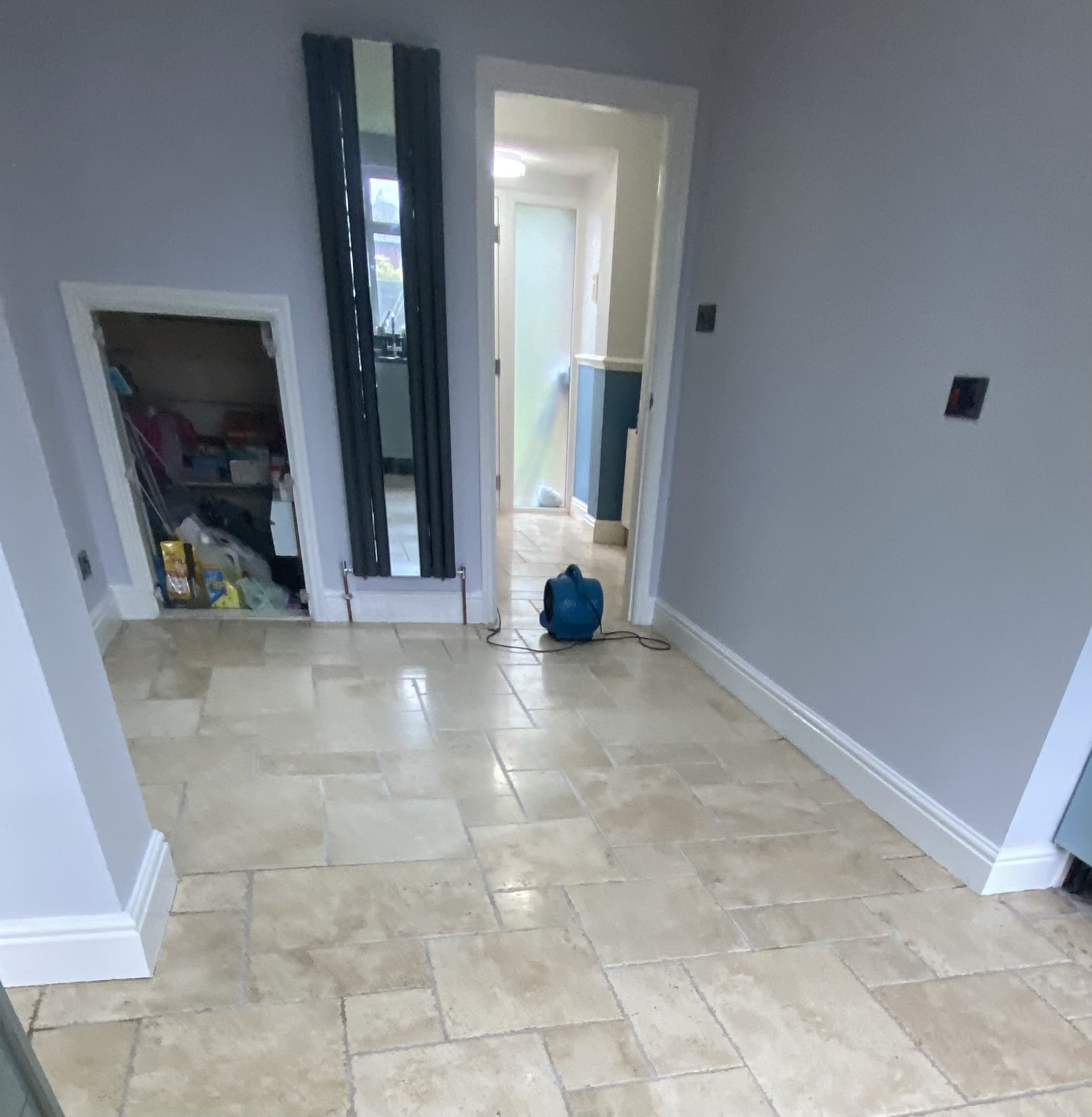 Travertine Hallway Floor After Sealing Bolton