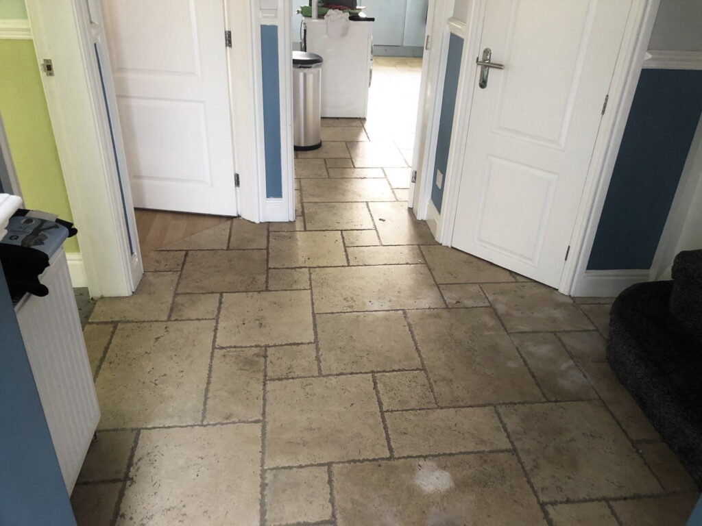 Travertine Hallway Floor Before Cleaning Bolton