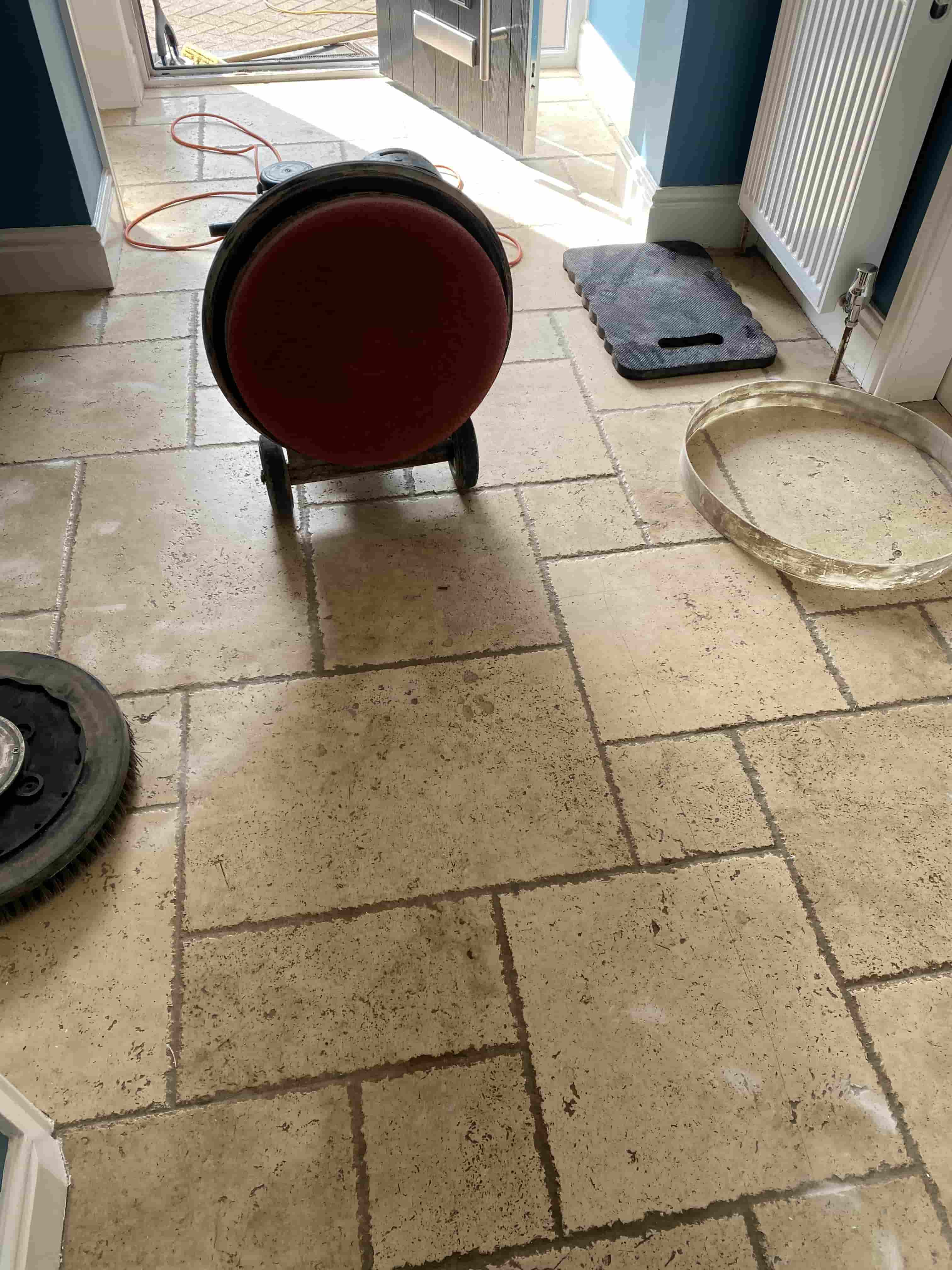 Travertine Hallway Floor Before Cleaning Setting up Bolton