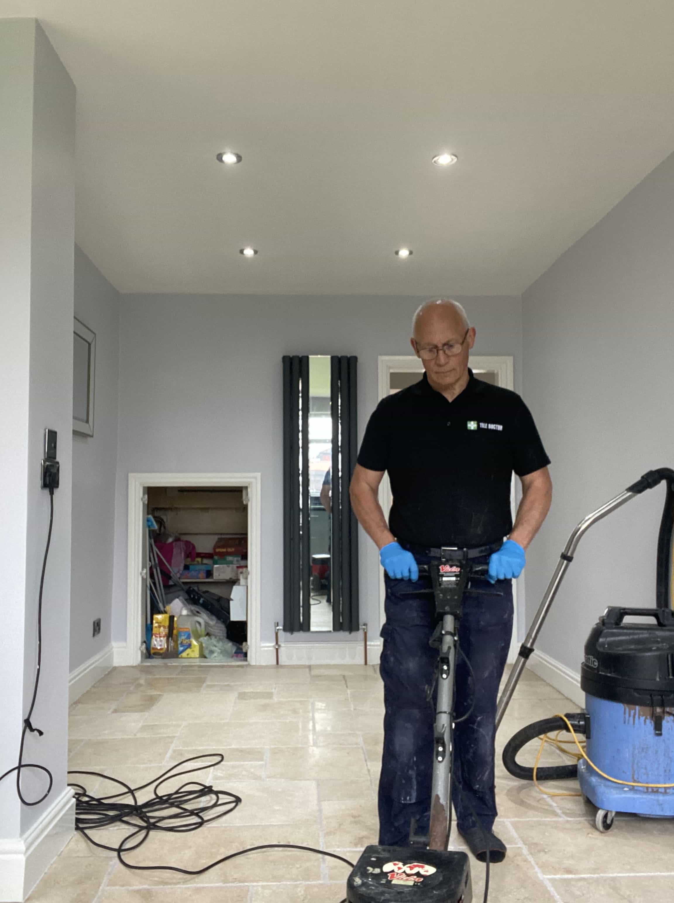 Travertine Hallway Floor During Dry Burnishing Bolton