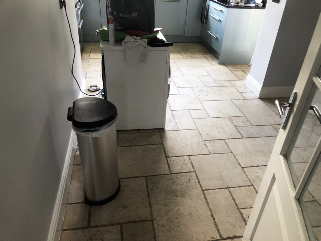 Travertine Hallway Floor Before Cleaning Bolton