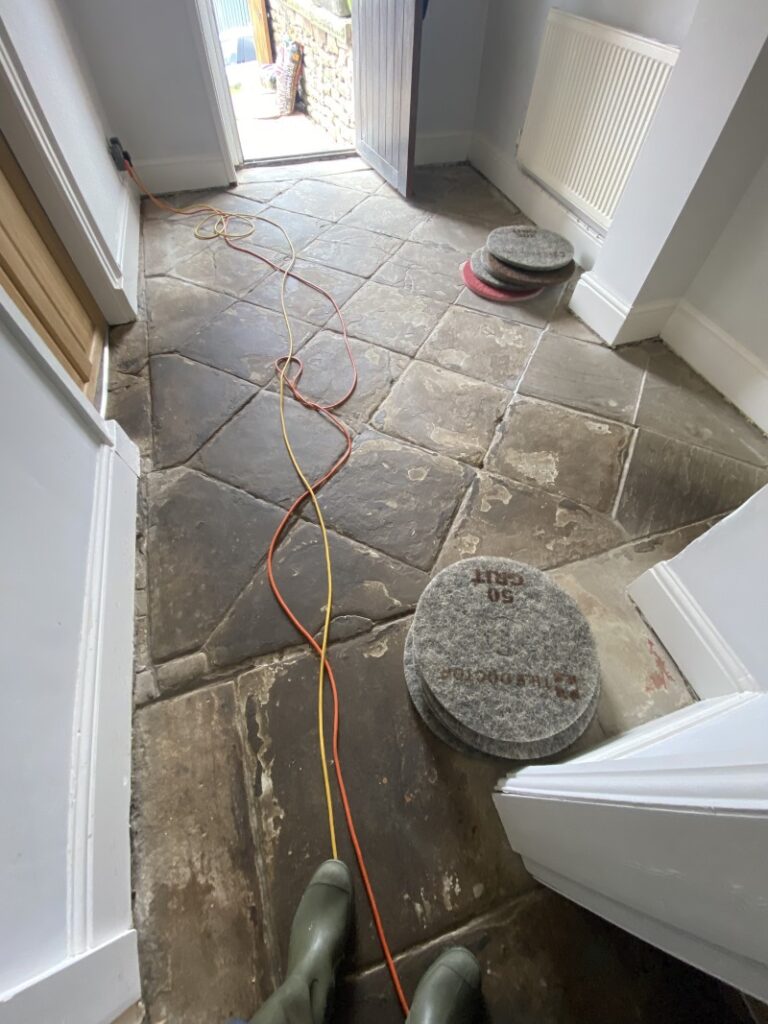 Sandstone Flagstone Floor Before Restoration Ramsbottom