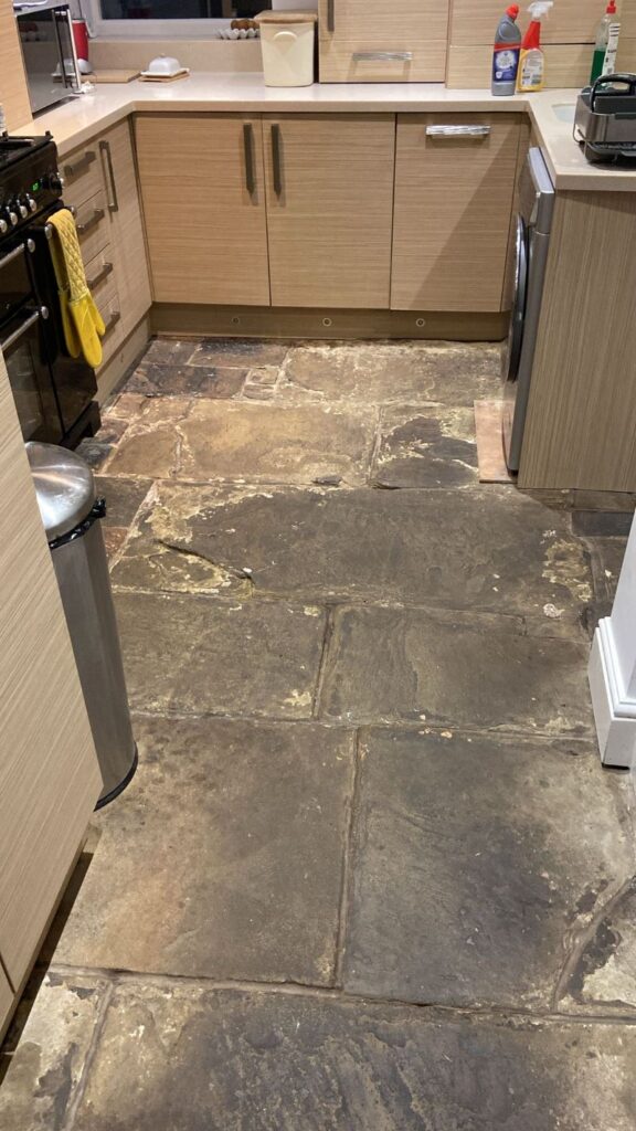 Sandstone Flagstone Floor Before Restoration Ramsbottom