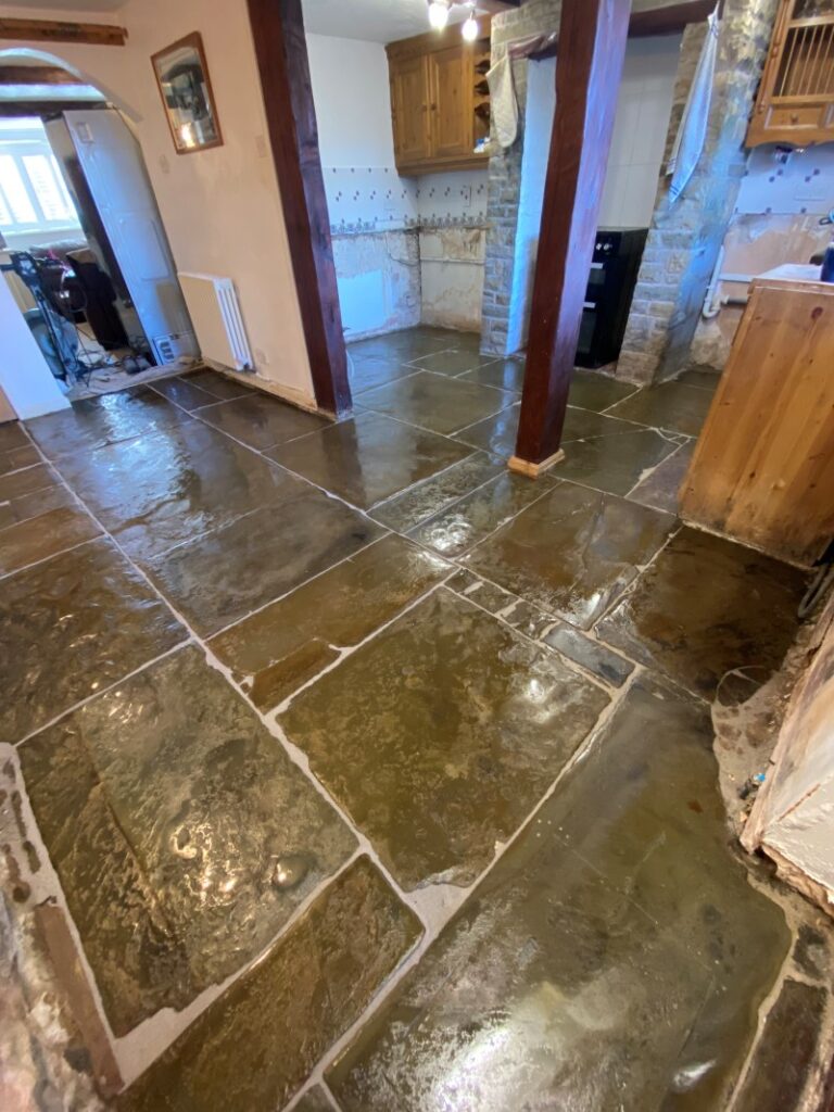 Flagstone Kitchen Floor After Restoration Syke Rochdale