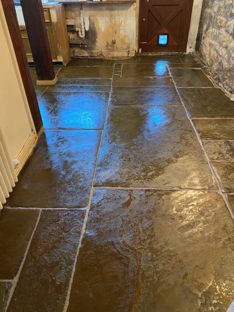 Flagstone Kitchen Floor After Restoration Syke Rochdale