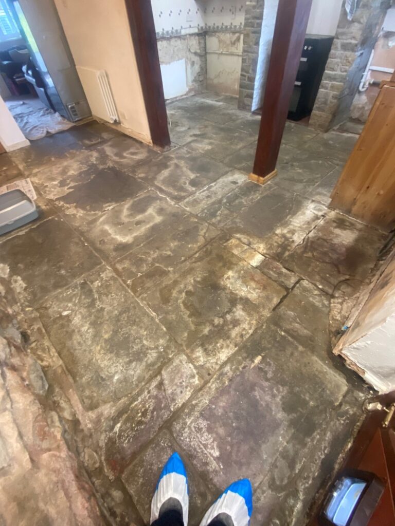 Flagstone Kitchen Floor Before Restoration Syke Rochdale