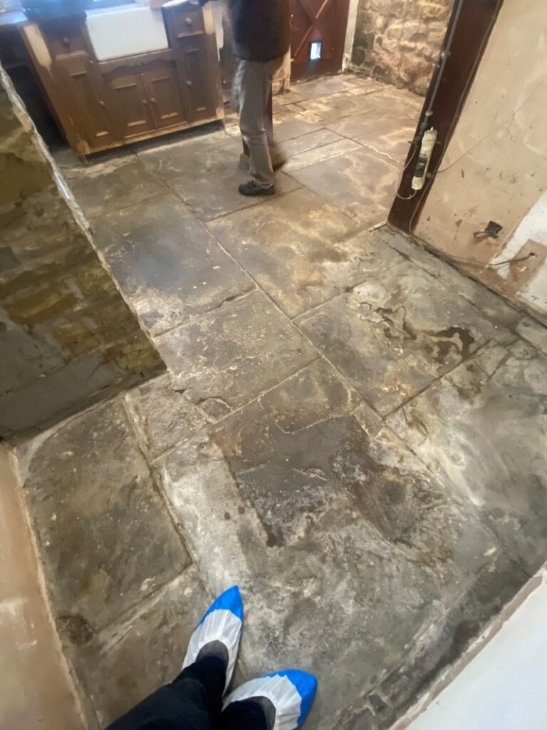 Flagstone Kitchen Floor Before Restoration Syke Rochdale
