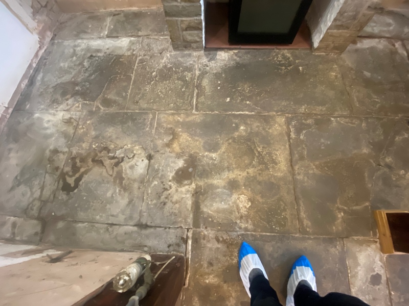 Flagstone Kitchen Floor Before Restoration Syke Rochdale